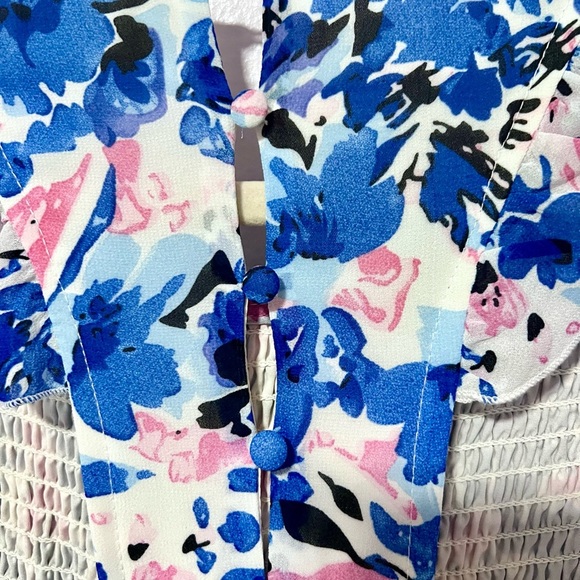 Melloday Floral flutter sleeves smocked Maxi Dress in Blue and Pink  SMALL - Picture 10 of 16